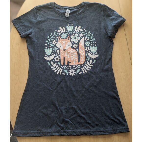 Instant Message Scandinavian Fox Graphic Heather Blue T-Shirt Size Small - Picture 1 of 4